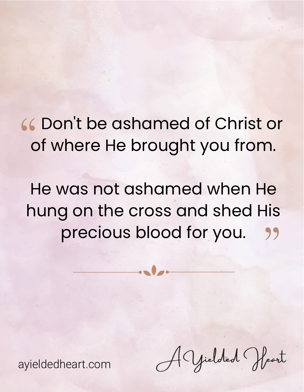 Christian quote by Terri Walker encouraging believers not to be ashamed of Christ or the testimony of how He transformed their lives.